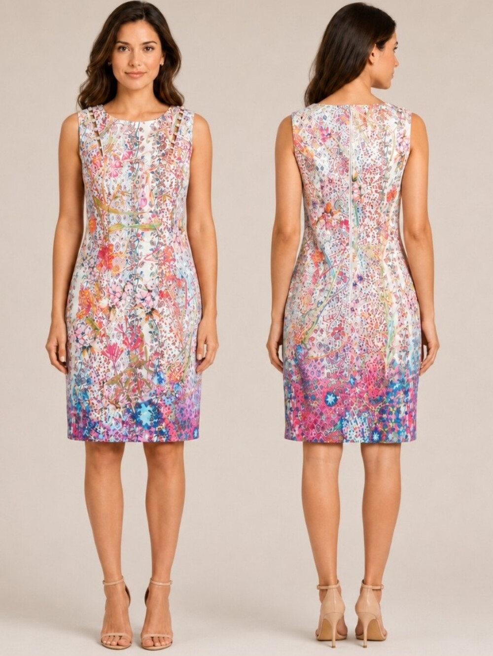 Elie Tahari Emory Floral Sheath Dress Women’s 4 Beaded Cutout